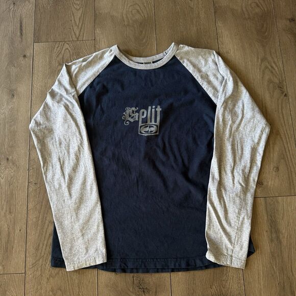 Vintage Split Skate Surf Long Sleeve T shirt Two Tone Blue Gray Grunge Size M - Picture 1 of 15